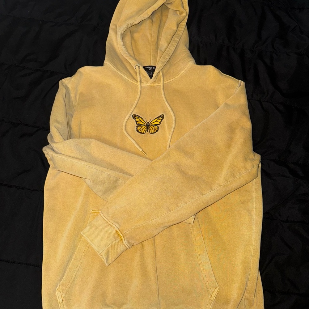 Yellow Butterfly Embroidered Hoodie Sweatshirt  (MENS Small)